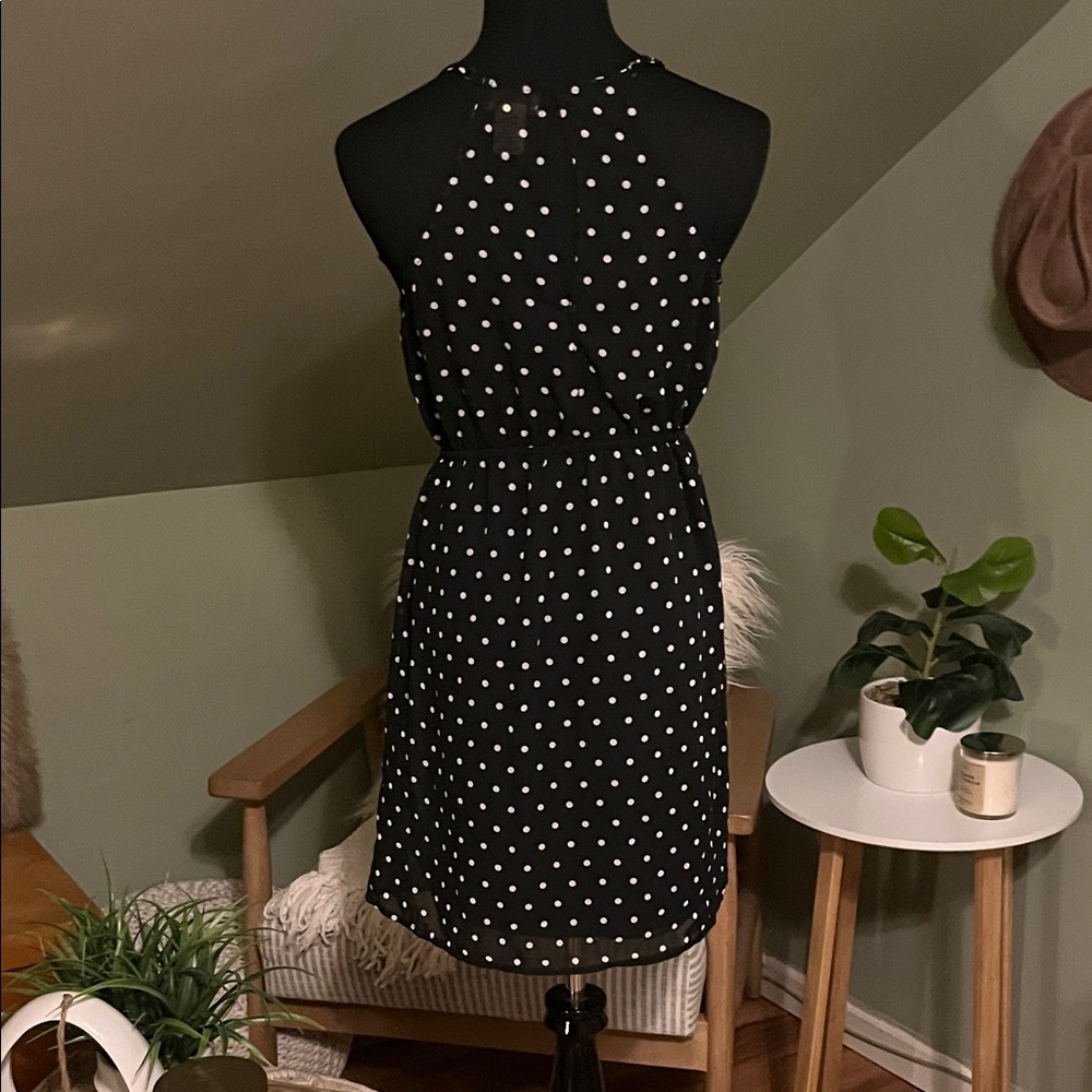 Women’s Black Polka Dot Ruffle Mini Dress - Picture 4 of 4